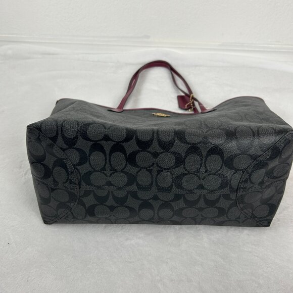 Coach Signature Canvas 5696 City Tote Bag In IM/Brown/Black Cherry-Large - Picture 5 of 16